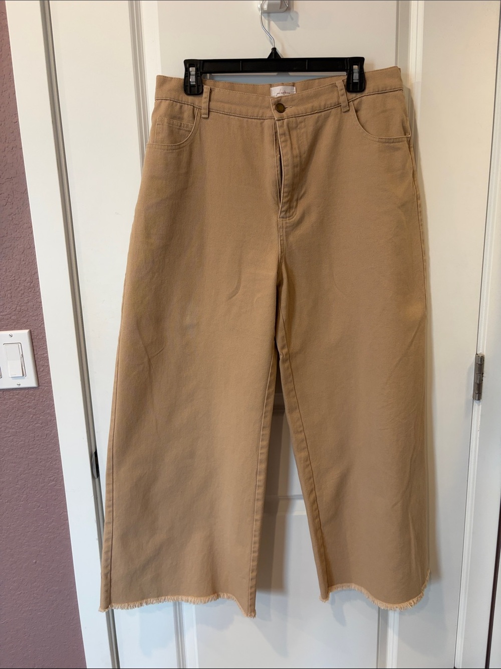 High-Rise Wide-Leg Crop Pants in Tan